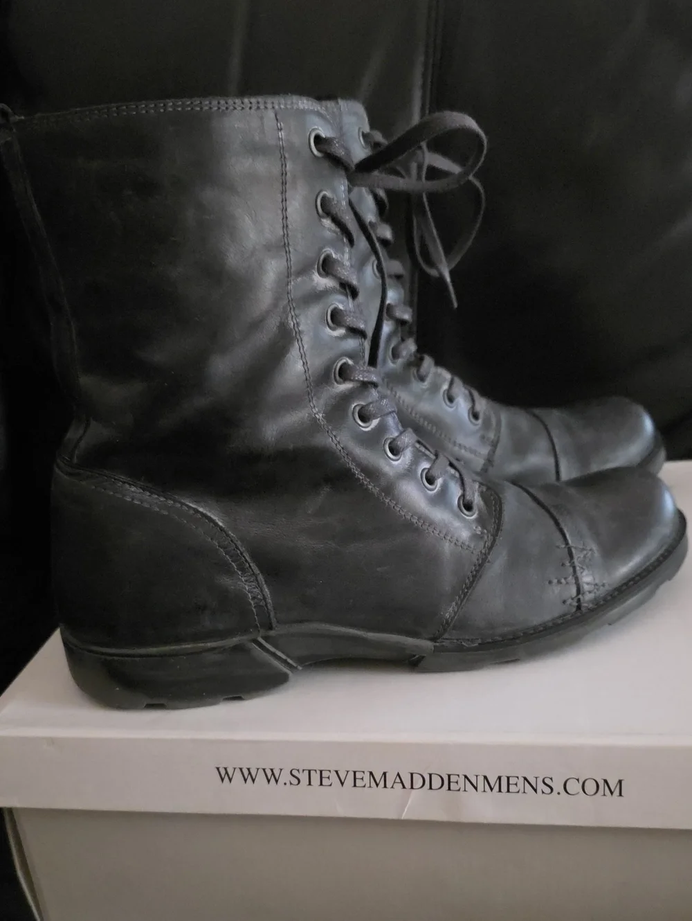 Steve Madden Boots Black Leather Gatsbys Mens Size 10